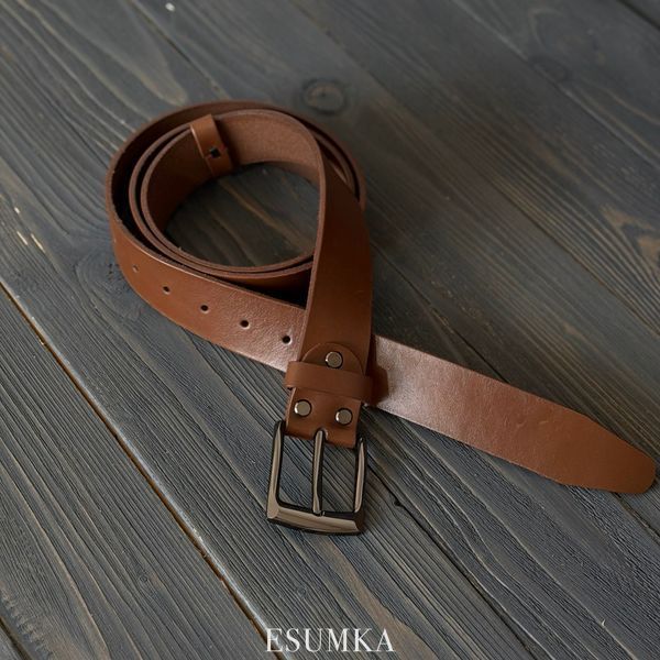 Men's leather belt with classic buckle, 40 mm brown color