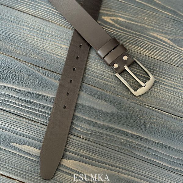 Men's leather belt with classic buckle, 40 mm brown color