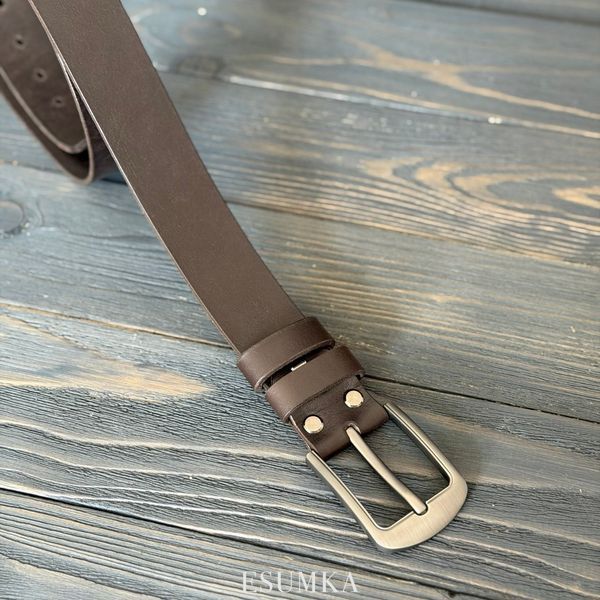 Men's leather belt with classic buckle, 40 mm brown color