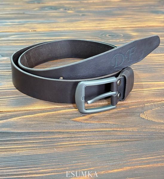 Men's leather belt with classic buckle, 40 mm brown color
